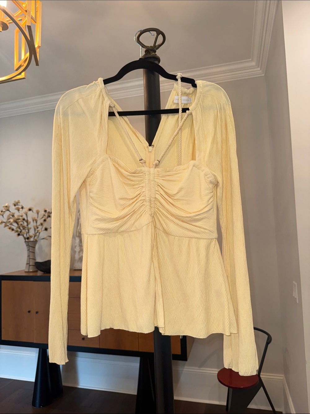 Jonathan Simkhai Pale Yellow Long-Sleeve Ruched Front Top